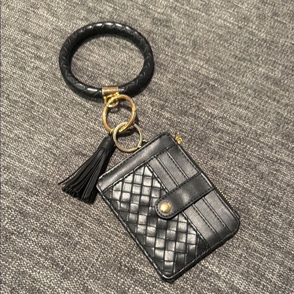 Elegant Black Woven Keychain Wallet
